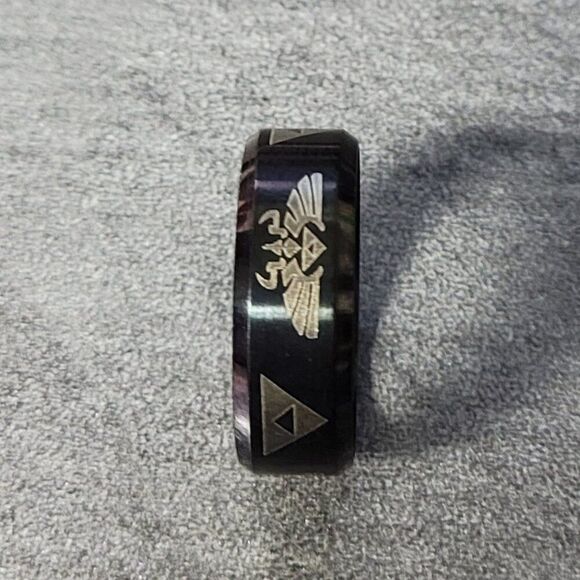 Personalized Engraved Men's Black Zelda Promise Ring or Wedding Ring - Picture 3 of 9